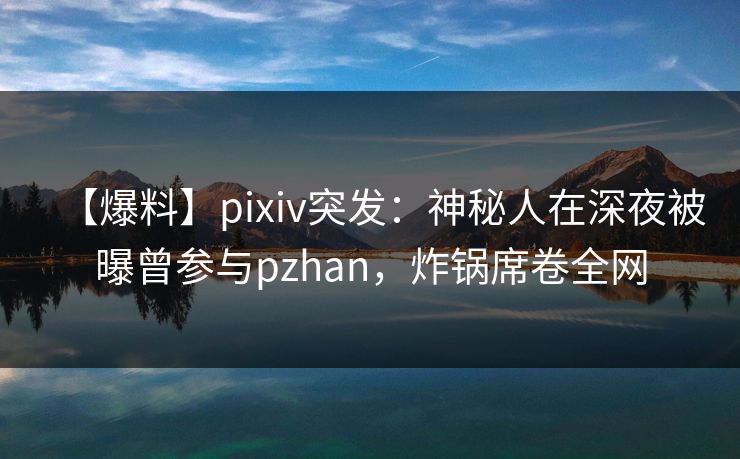 【爆料】pixiv突发：神秘人在深夜被曝曾参与pzhan，炸锅席卷全网