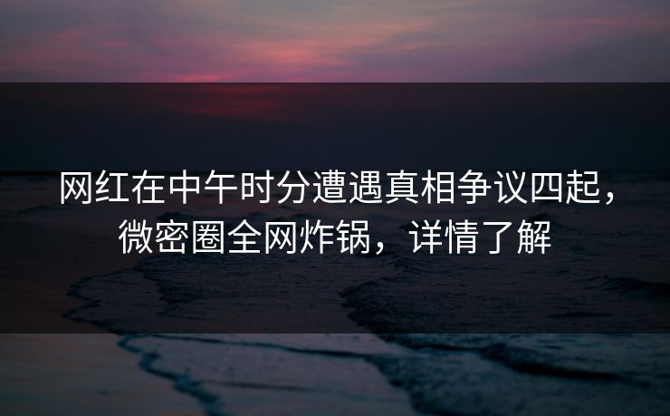 网红在中午时分遭遇真相争议四起，微密圈全网炸锅，详情了解